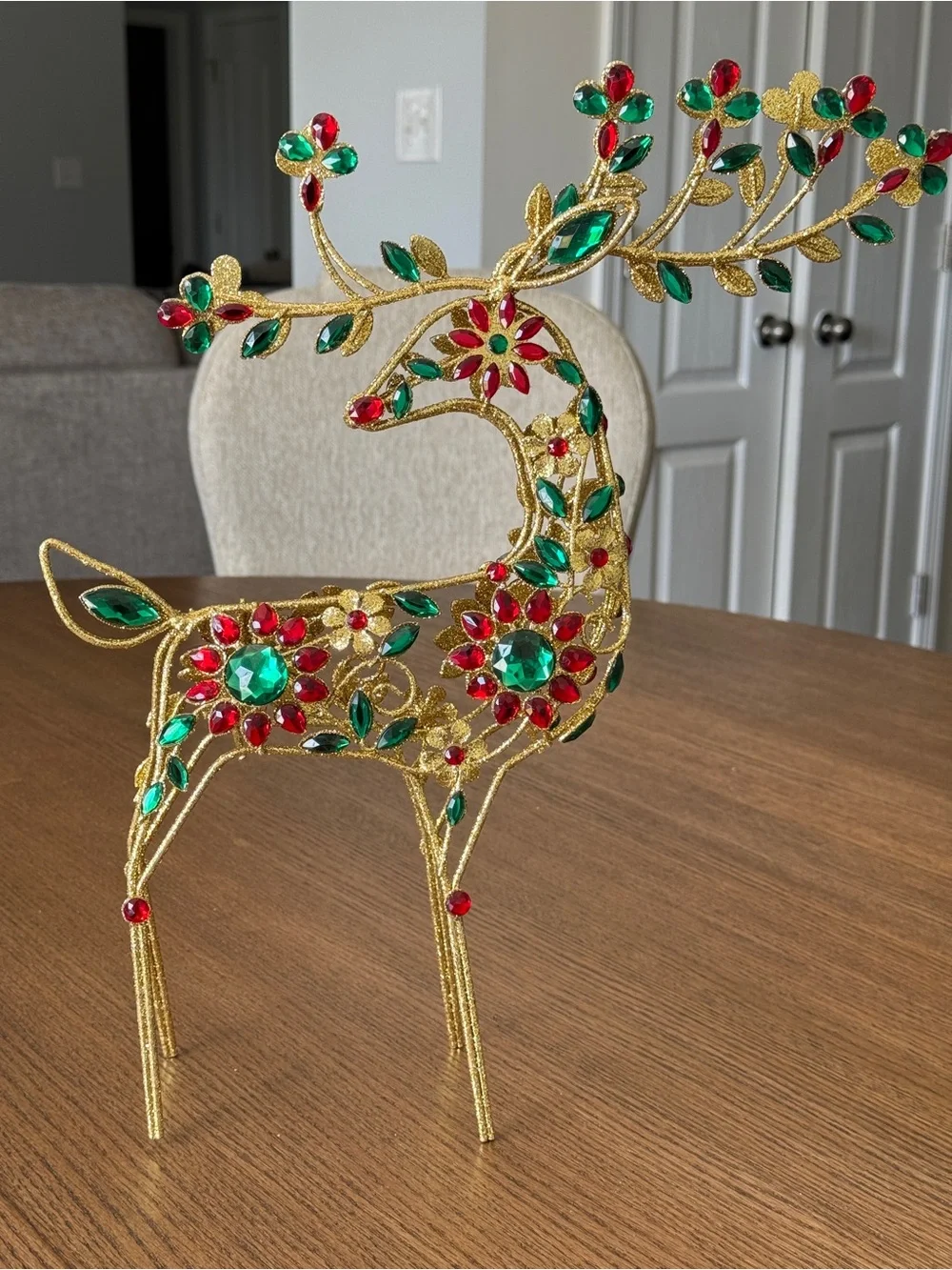 Jeweled Gold Holiday Deer Tabletop Statue | Christmas Decor